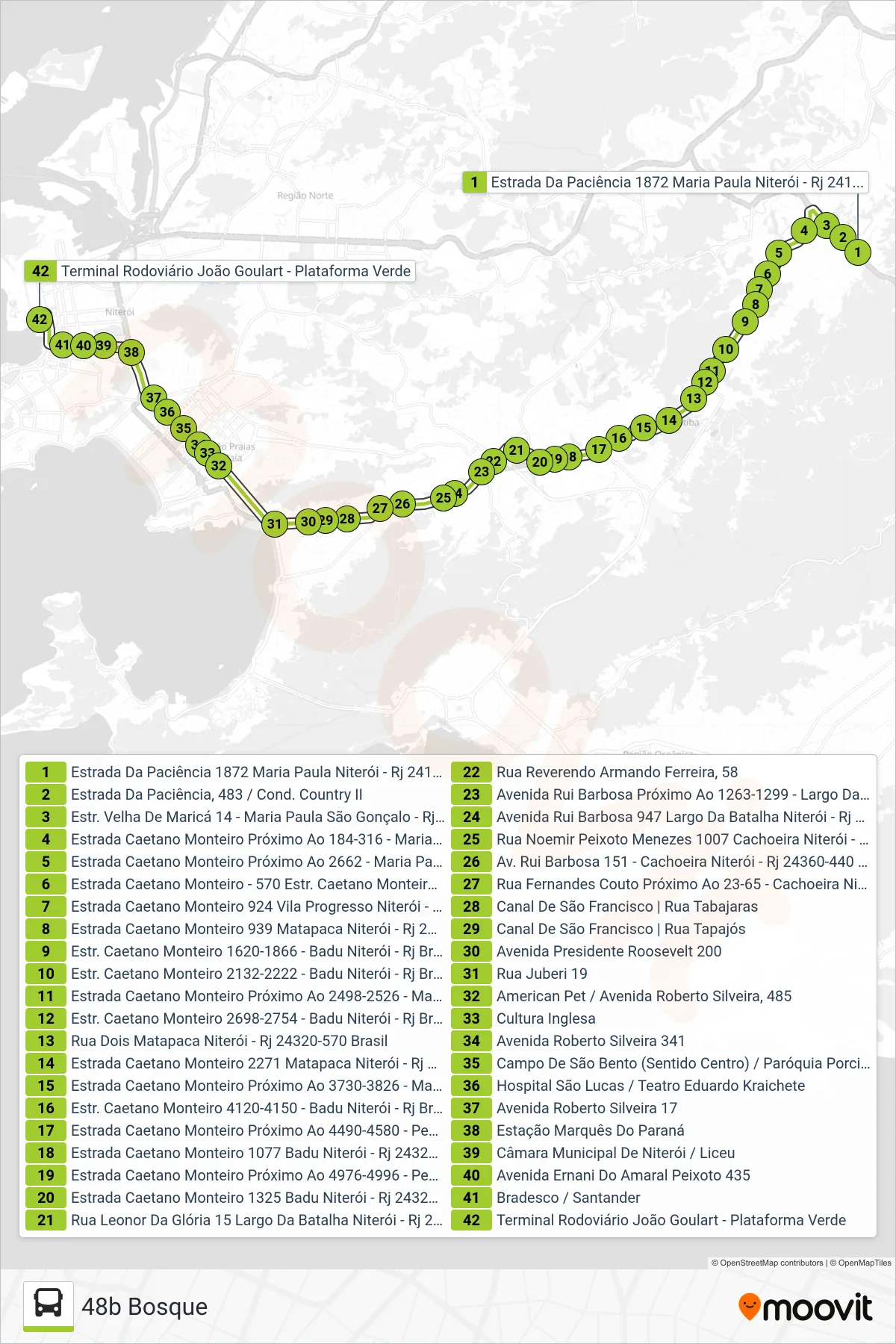 Rota e paradas da linha de ônibus 48B (48b Bosque) no mapa