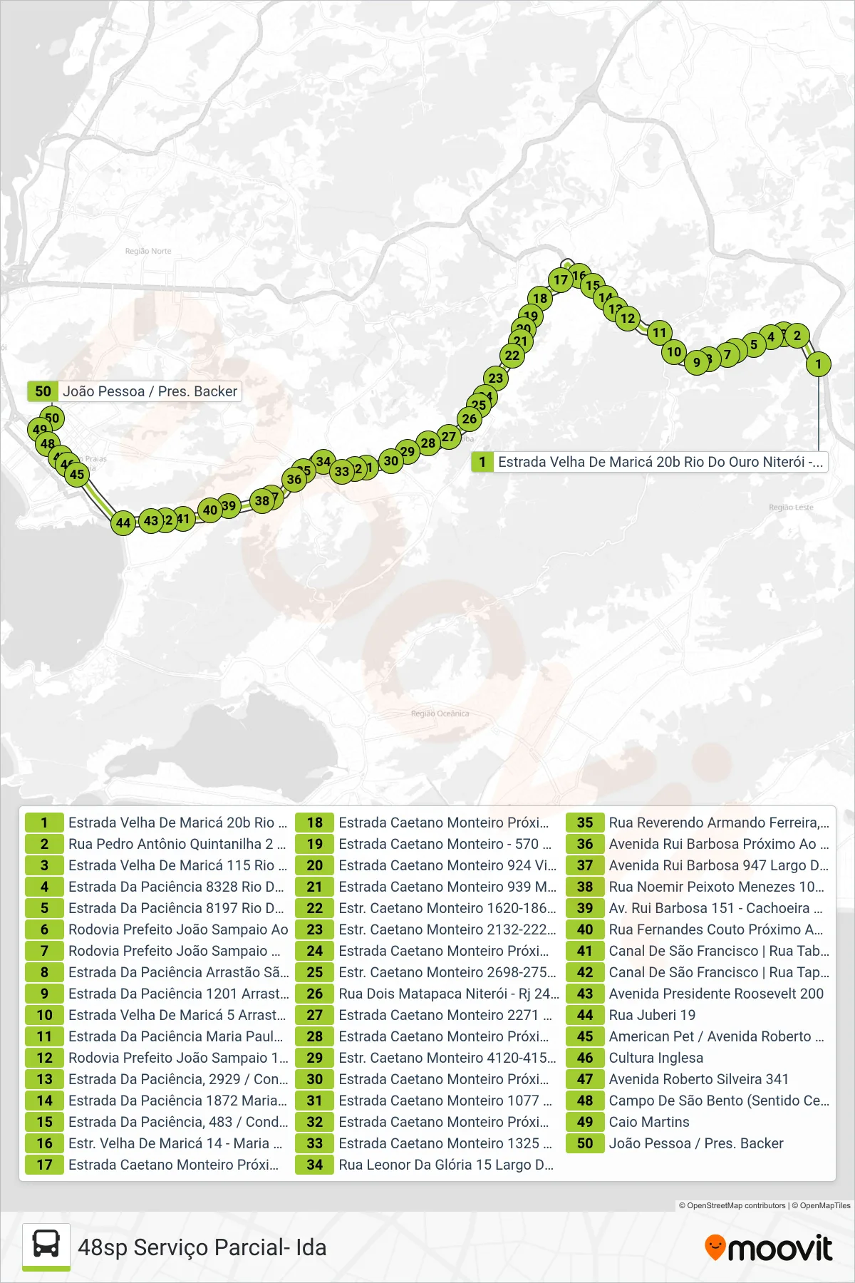 Rota e paradas da linha de ônibus 48SP (48sp Serviço Parcial- Ida) no mapa