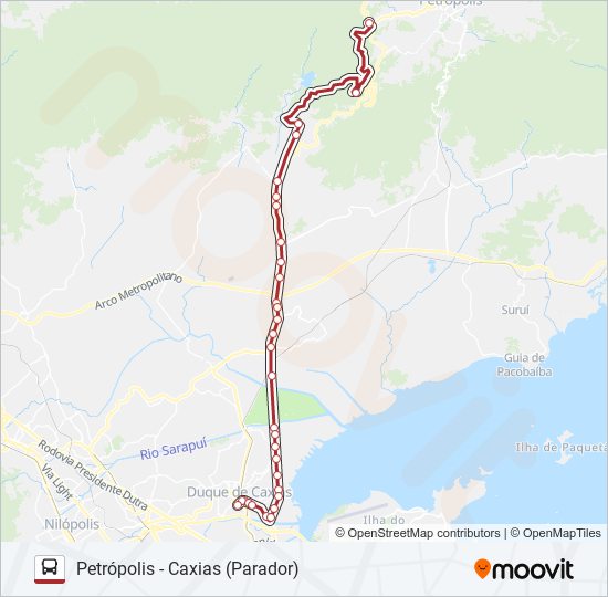Mapa da linha PETRÓPOLIS - CAXIAS (PARADOR) de ônibus