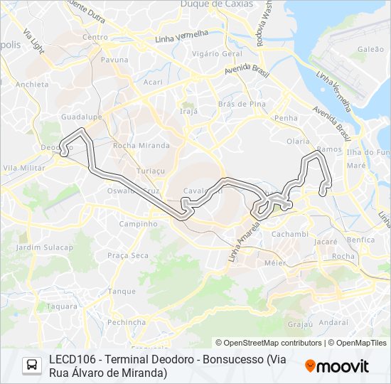 Mapa da linha SV908 de ônibus