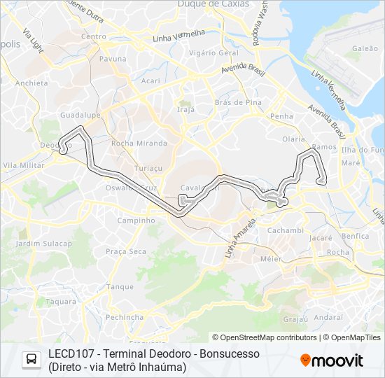 Mapa da linha SN908 de ônibus