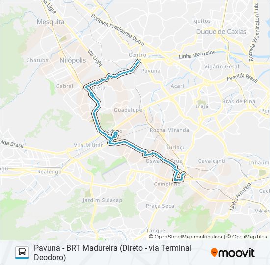 Mapa da linha SN779 de ônibus