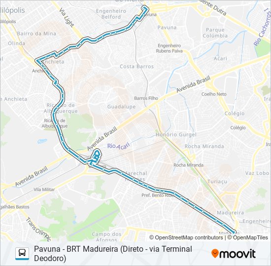 Mapa da linha SN779 de ônibus
