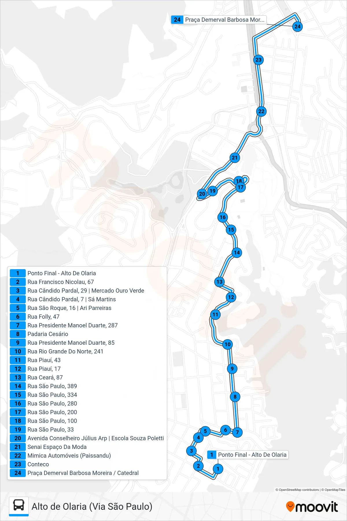 42-A bus Line (Centro (Via São Paulo)) route and stops on a map
