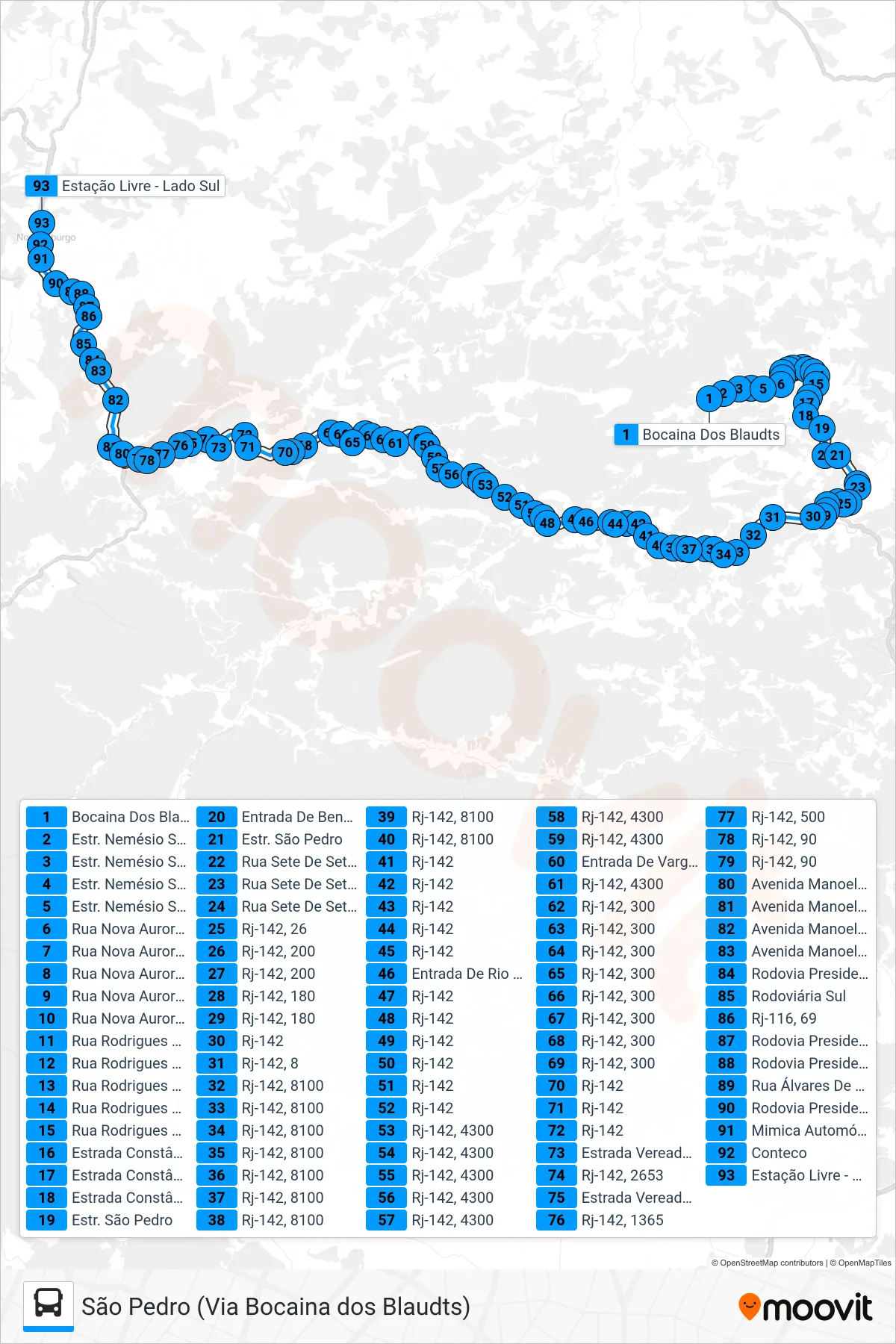 Rota e paradas da linha de ônibus 47-A (Centro) no mapa