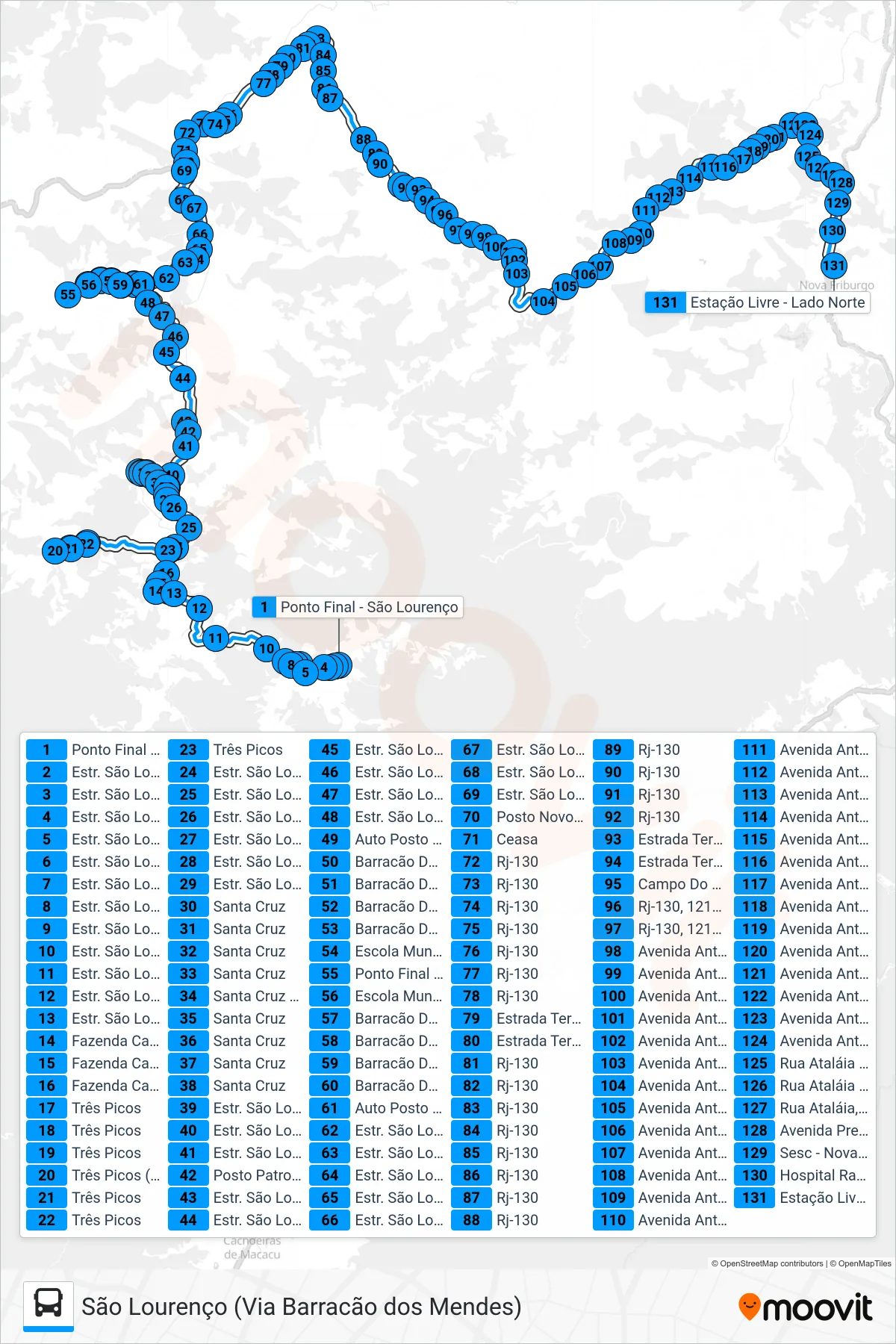 55-C bus Line (Centro (Via Barracão Dos Mendes)) route and stops on a map