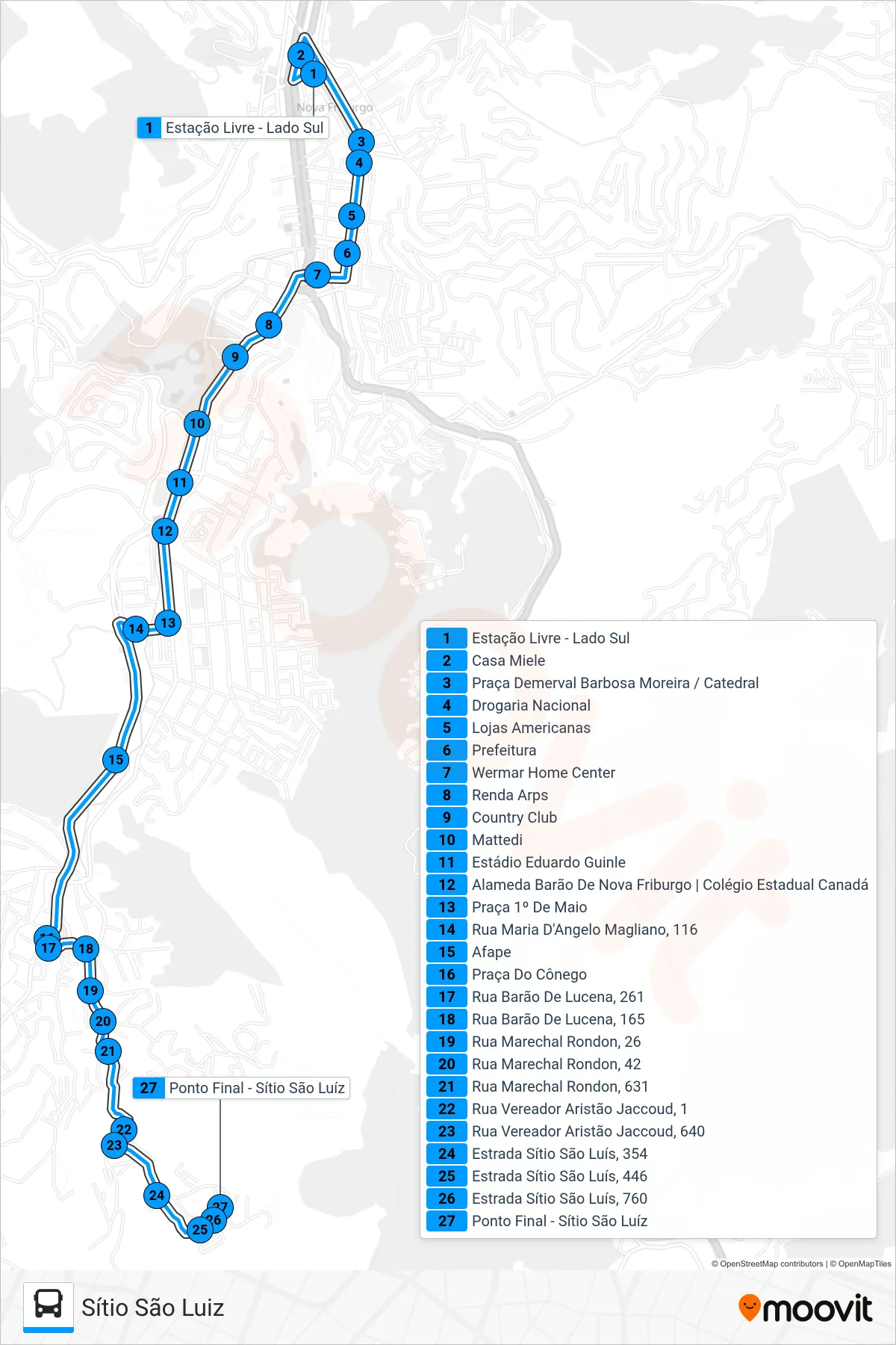 43-A bus Line (Sítio São Luiz) route and stops on a map