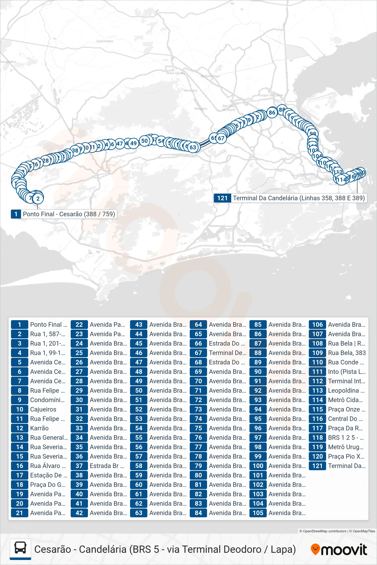 Rota e paradas da linha de ônibus SN 388 (Candelária) no mapa