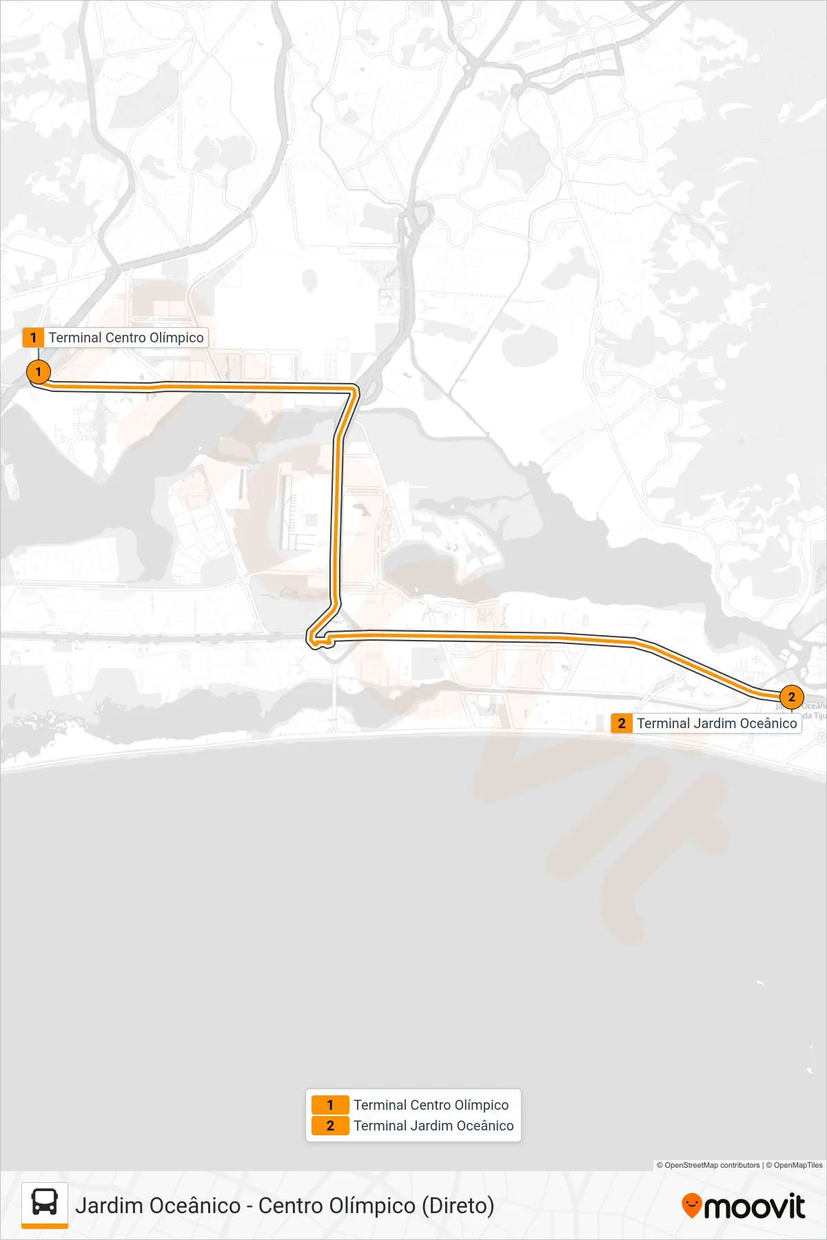 Rota e paradas da linha de ônibus SE008 (Jardim Oceânico) no mapa
