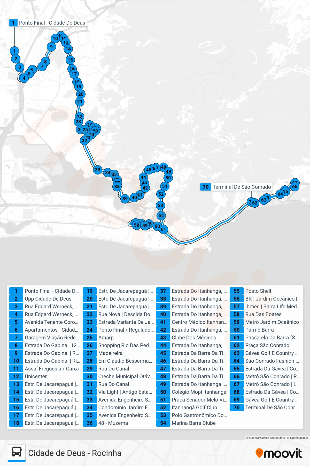 SPA 550 bus Line (Rocinha) route and stops on a map