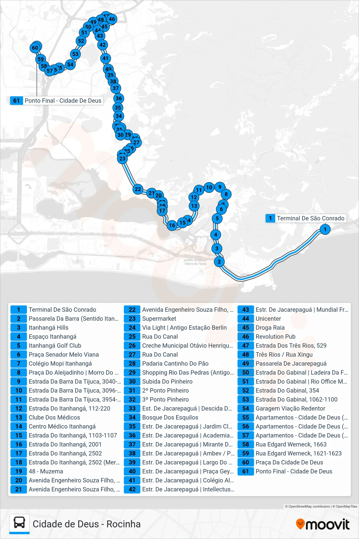 SPA 550 bus Line (Cidade de Deus) route and stops on a map