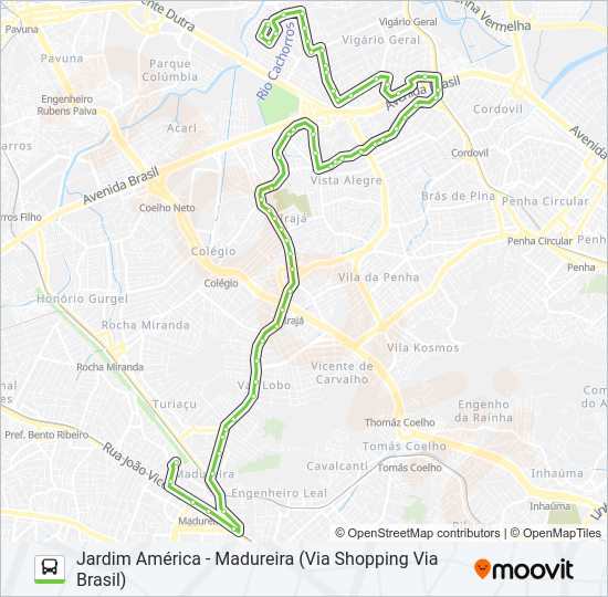 Mapa da linha SV 774 de ônibus