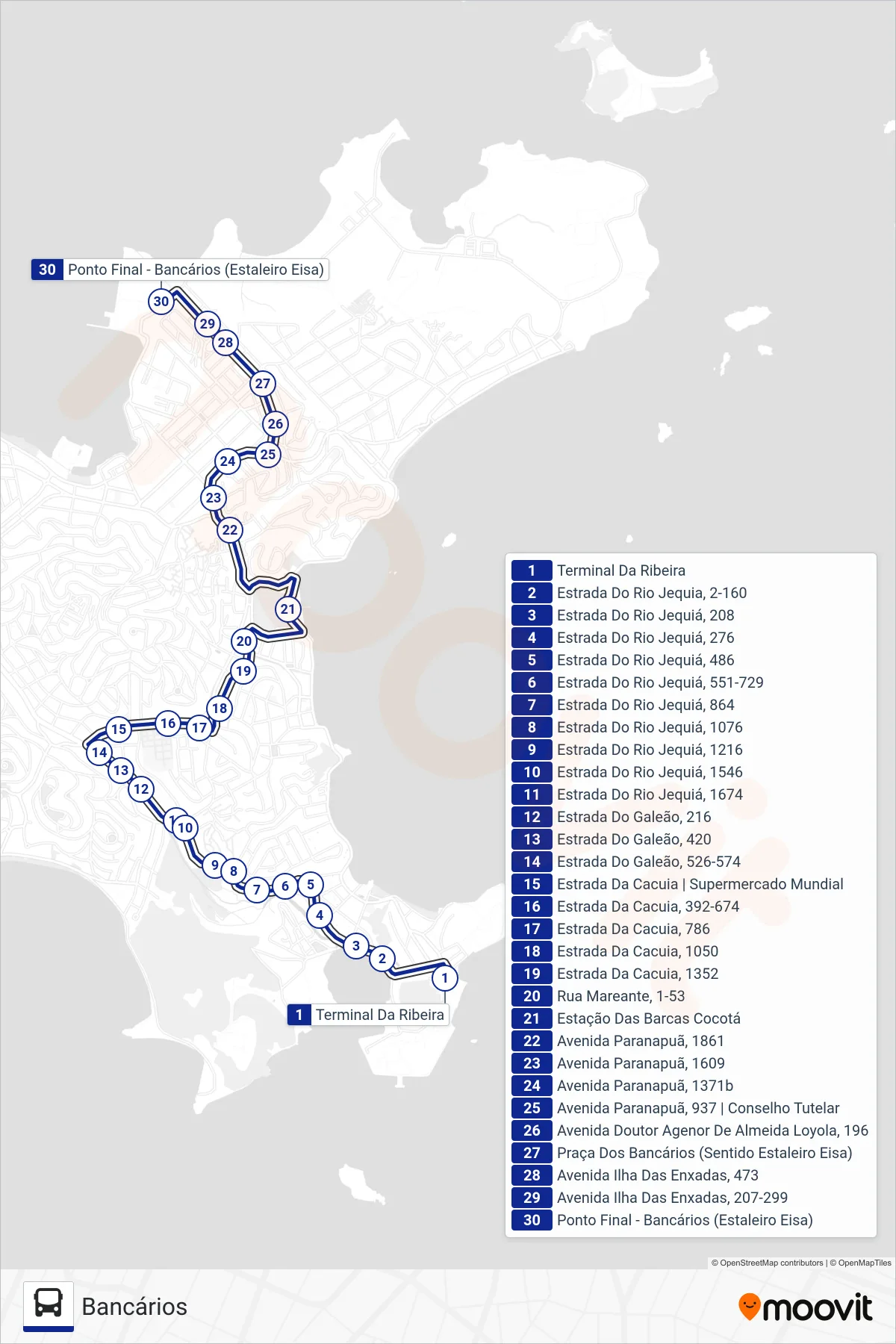 SV 921 bus Line (Bancários) route and stops on a map