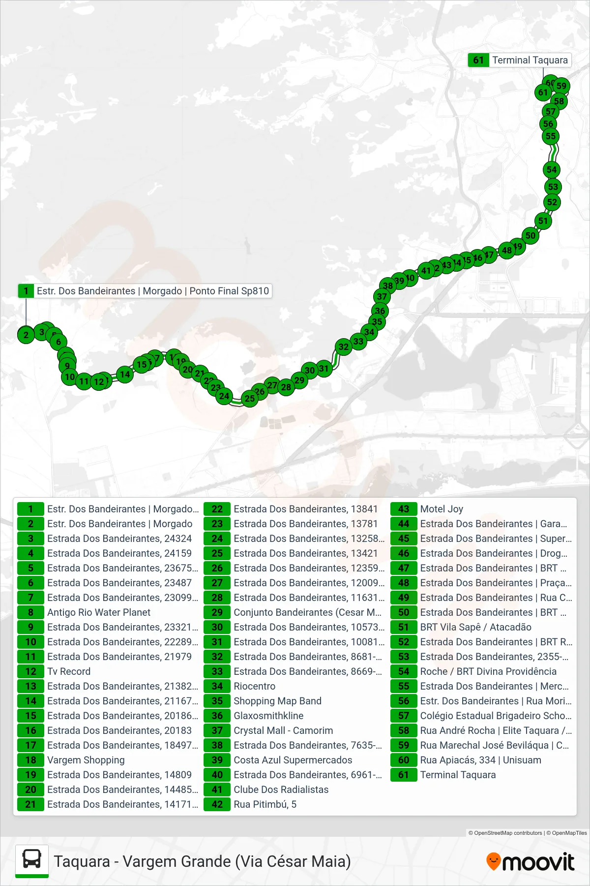 Rota e paradas da linha de ônibus SP 810 (Taquara) no mapa