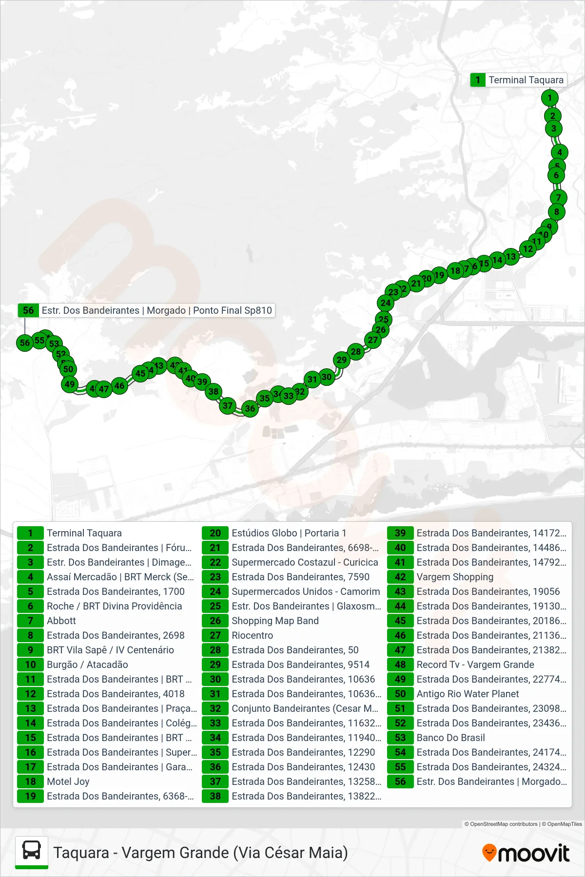 Rota e paradas da linha de ônibus SP 810 (Vargem Grande) no mapa