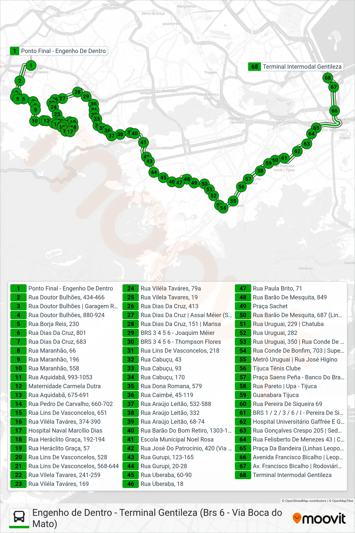 Rota e paradas da linha de ônibus  SV 606  (Terminal Gentileza) no mapa