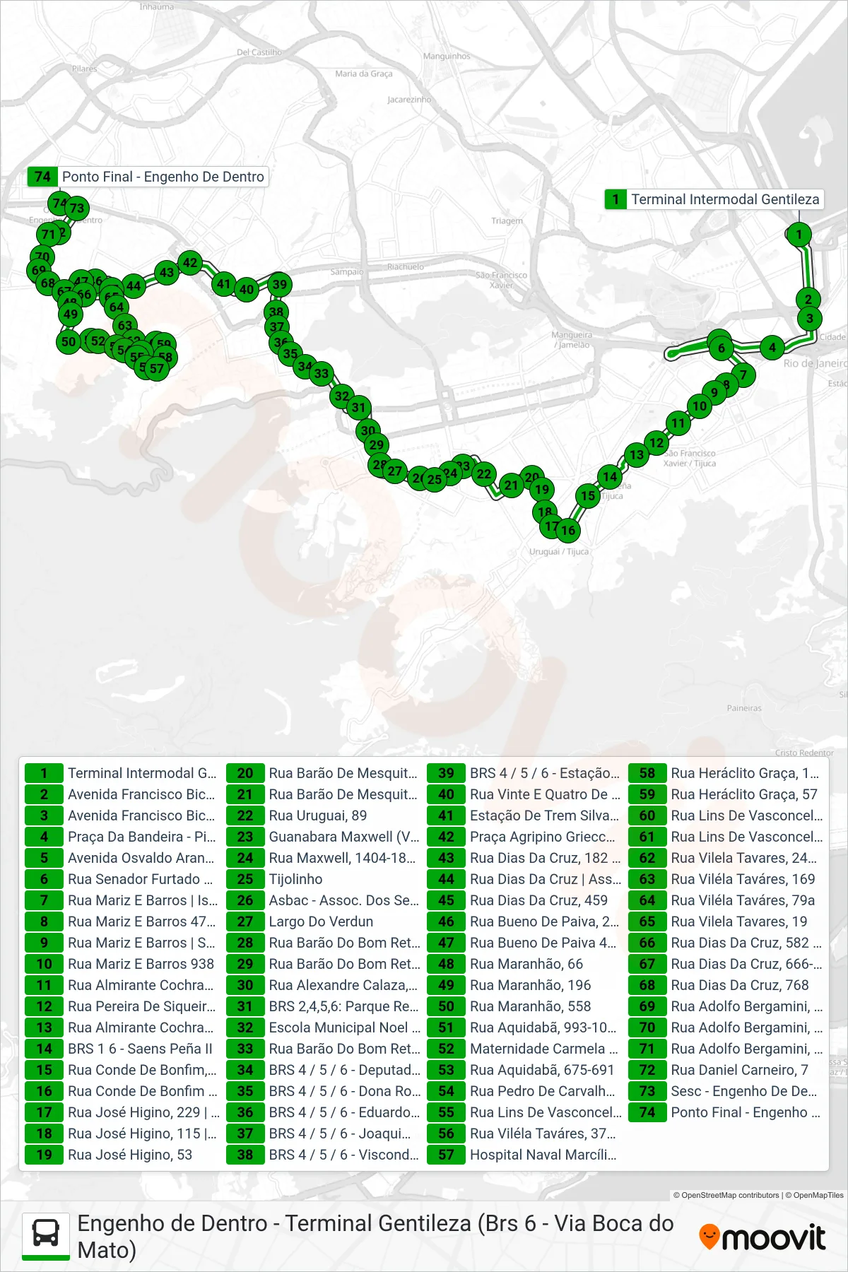 SV 606 bus Line (Engenho De Dentro) route and stops on a map