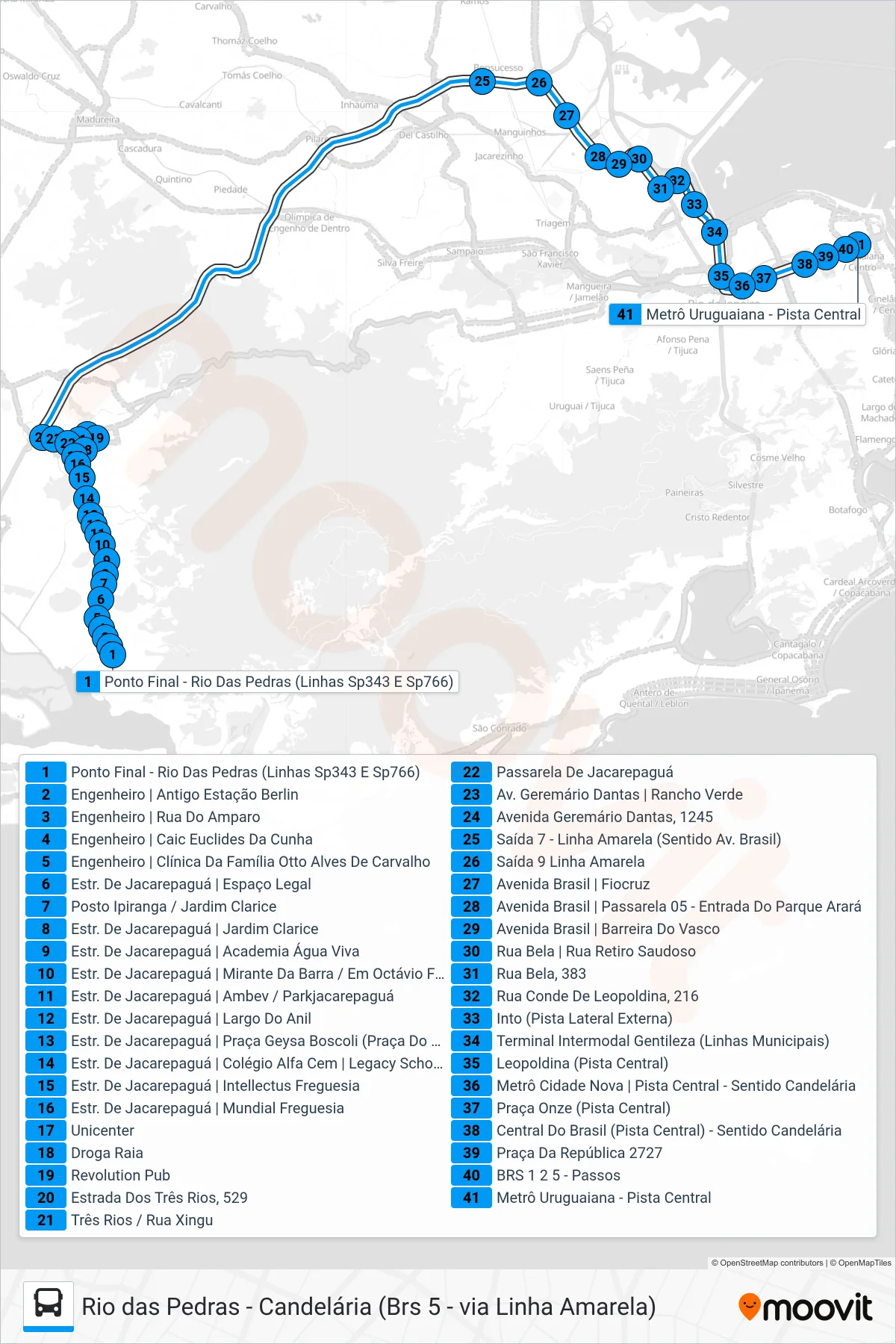 SP 343 bus Line (Candelária) route and stops on a map