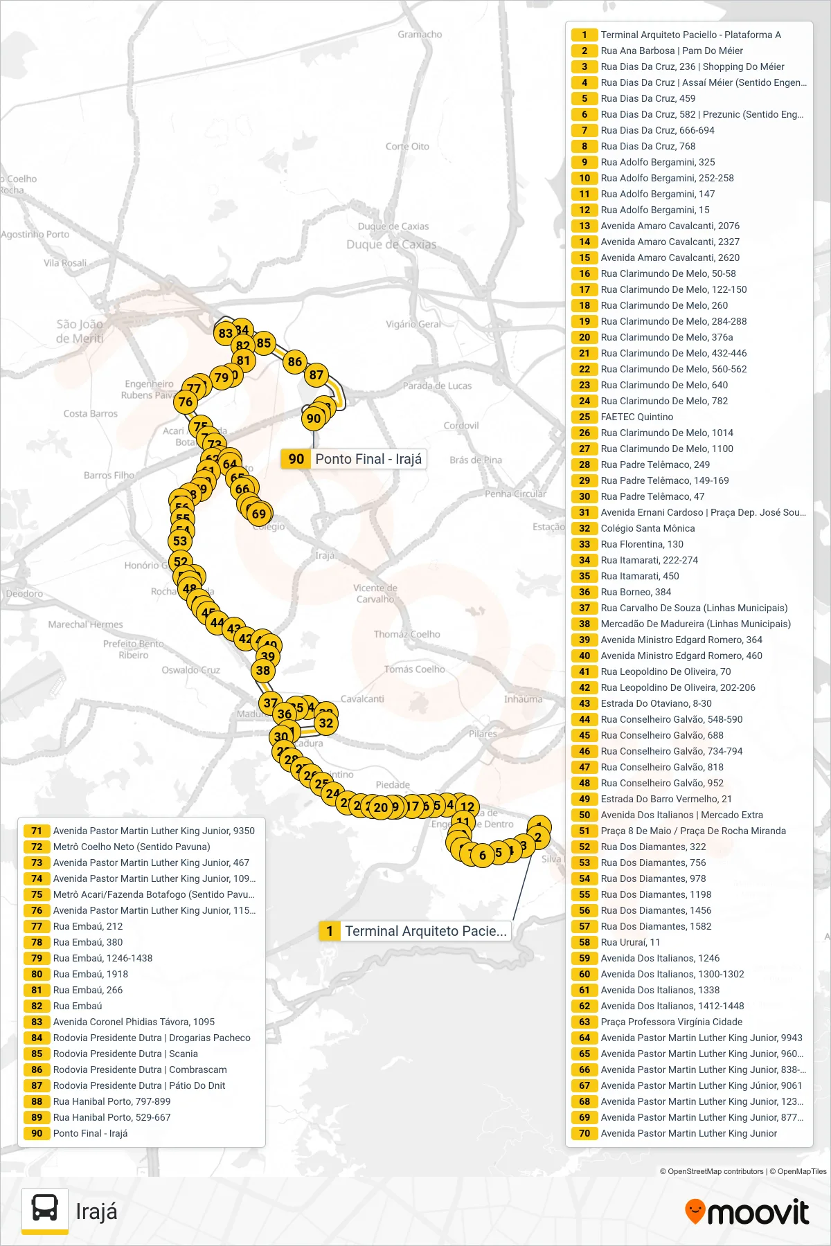 Rota e paradas da linha de ônibus SVA 685 (Irajá) no mapa