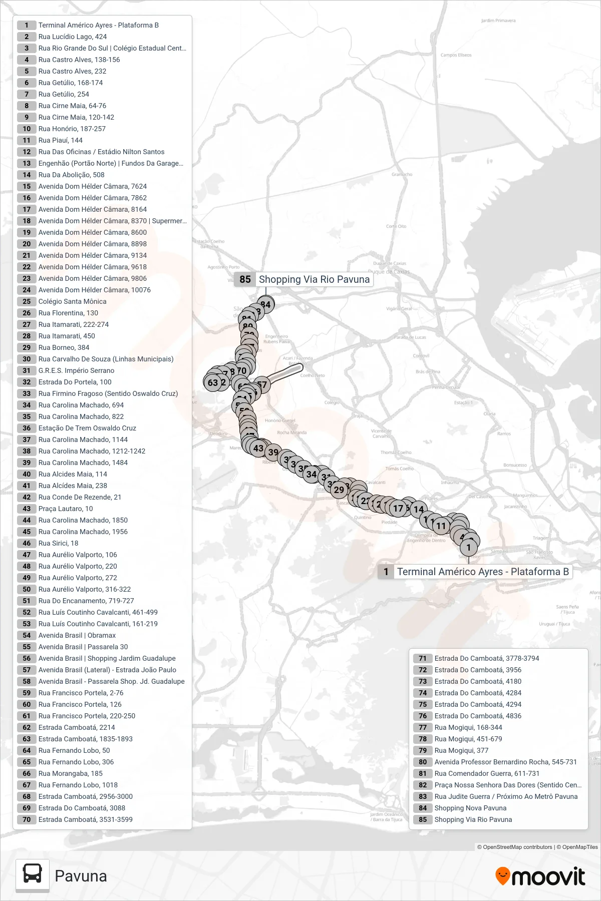 SV 669 bus Line (Pavuna) route and stops on a map