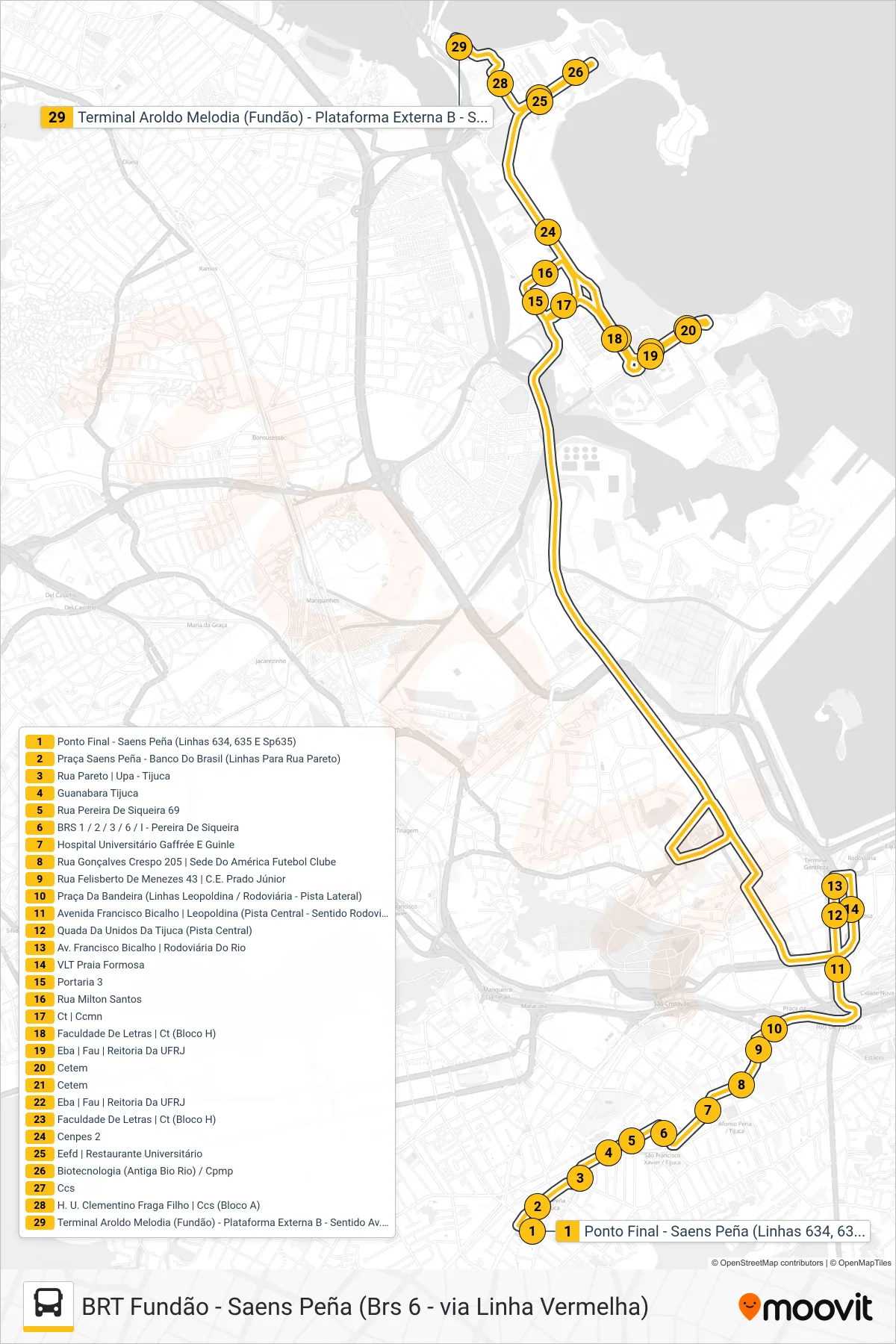 Rota e paradas da linha de ônibus SP 635 (BRT Fundão) no mapa