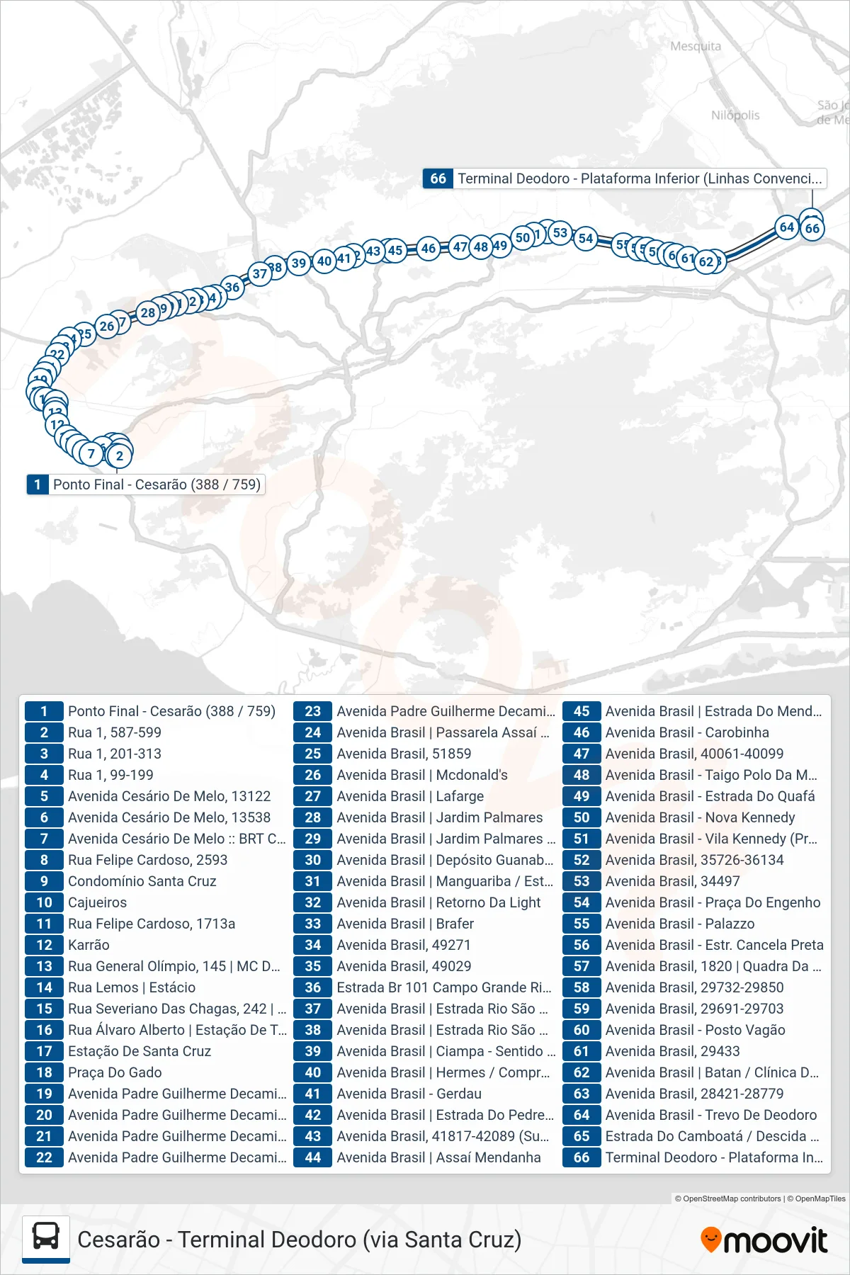 SP 759 bus Line (Terminal Deodoro) route and stops on a map