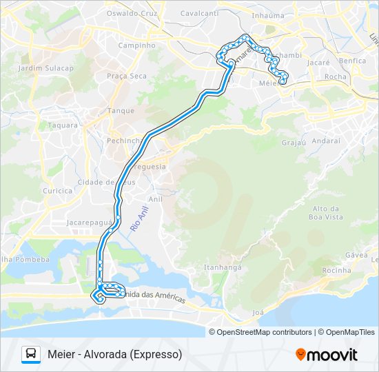 Mapa da linha SV 692 de ônibus
