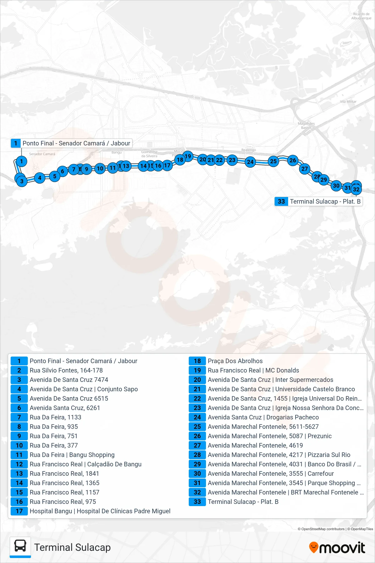 Rota e paradas da linha de ônibus SP 803 (Terminal Sulacap) no mapa