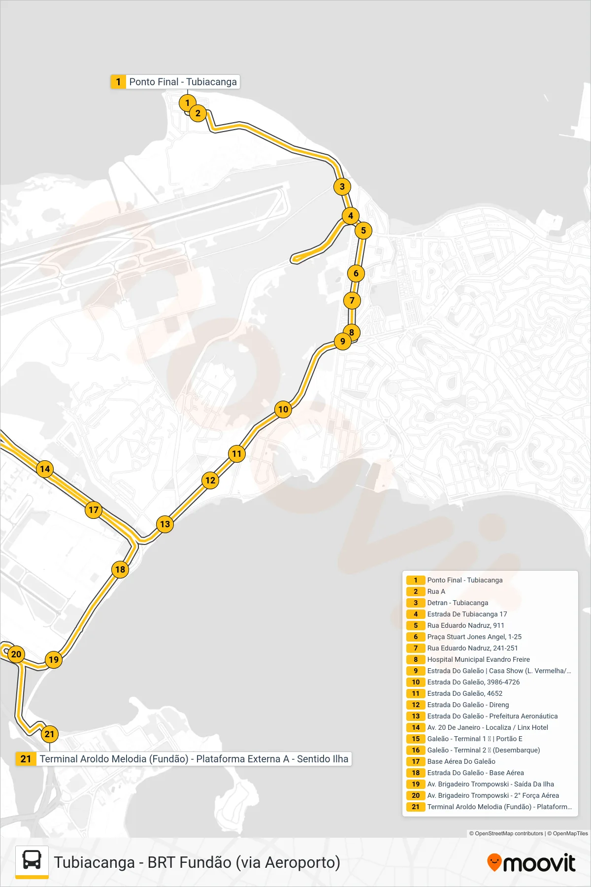 SV 922 bus Line (BRT Fundão) route and stops on a map