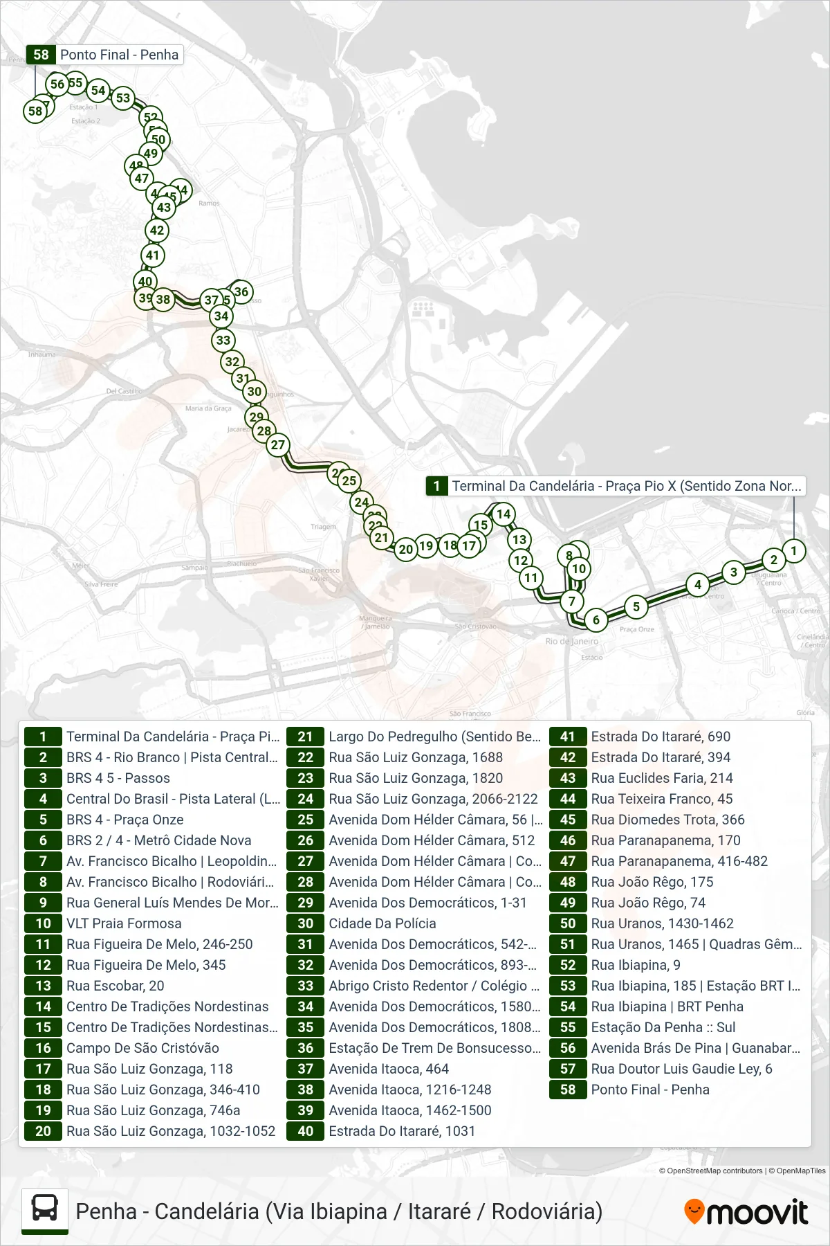 SN 312 bus Line (Penha) route and stops on a map