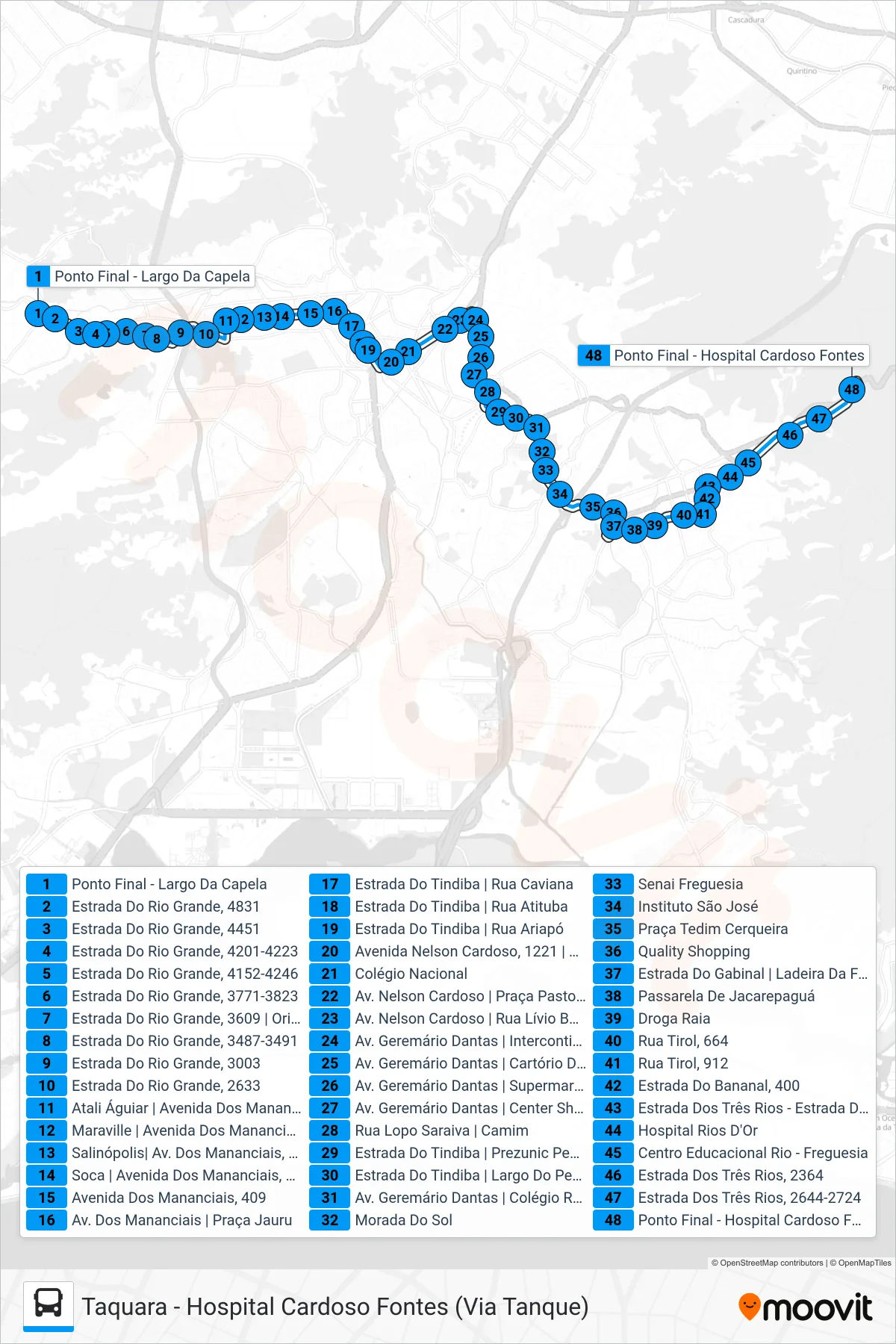 Rota e paradas da linha de ônibus SP 601 (Hospital Cardoso Fontes) no mapa