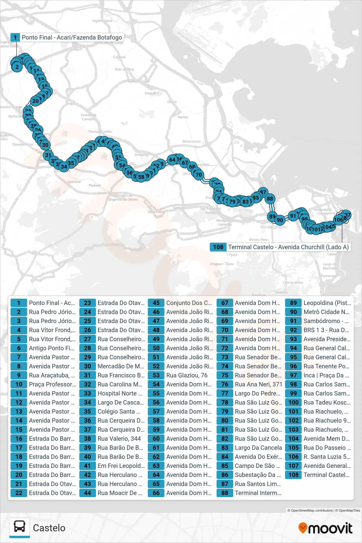 SN 298 bus Line (Castelo) route and stops on a map
