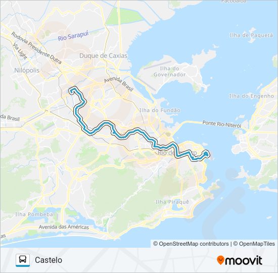 Mapa da linha SN 298 de ônibus