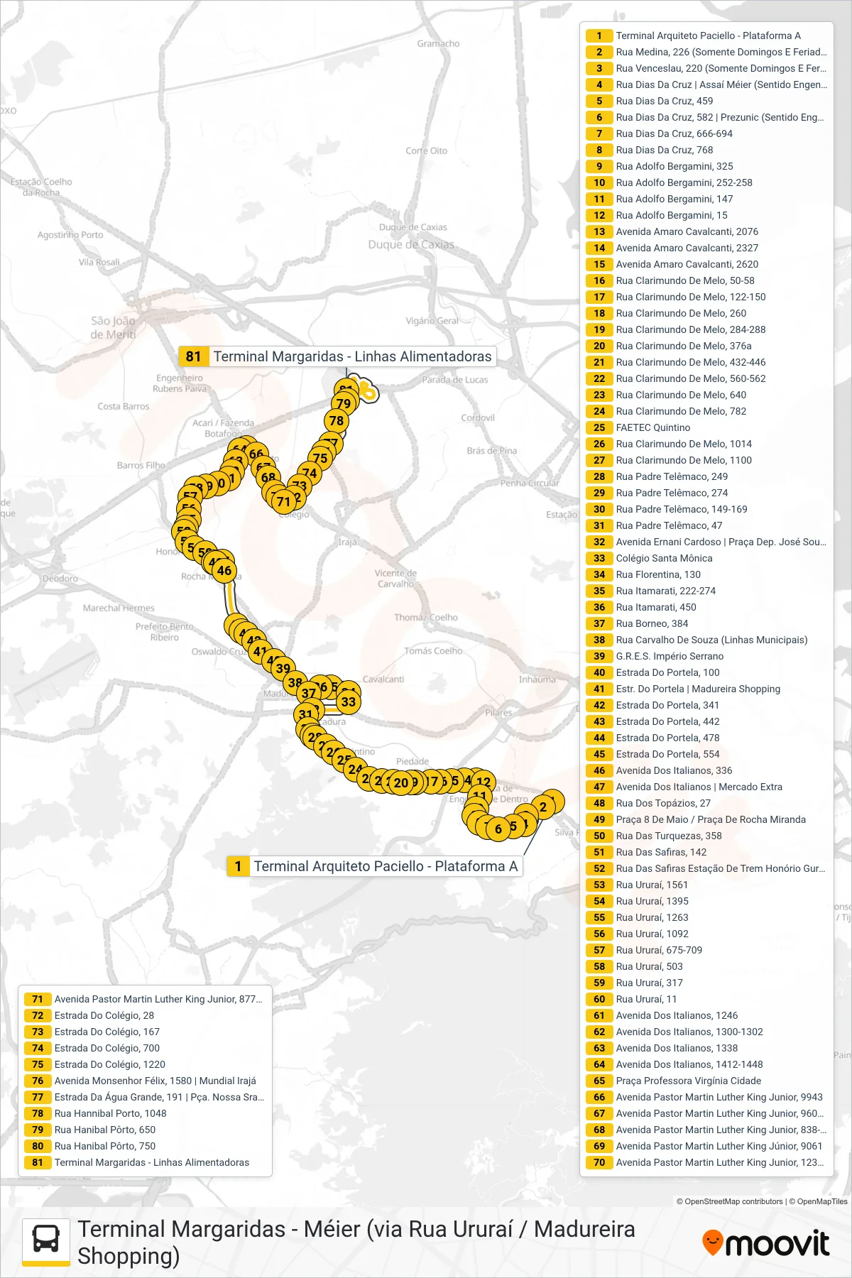 Rota e paradas da linha de ônibus SVB 685 (Terminal Margaridas (Área De Lazer)) no mapa