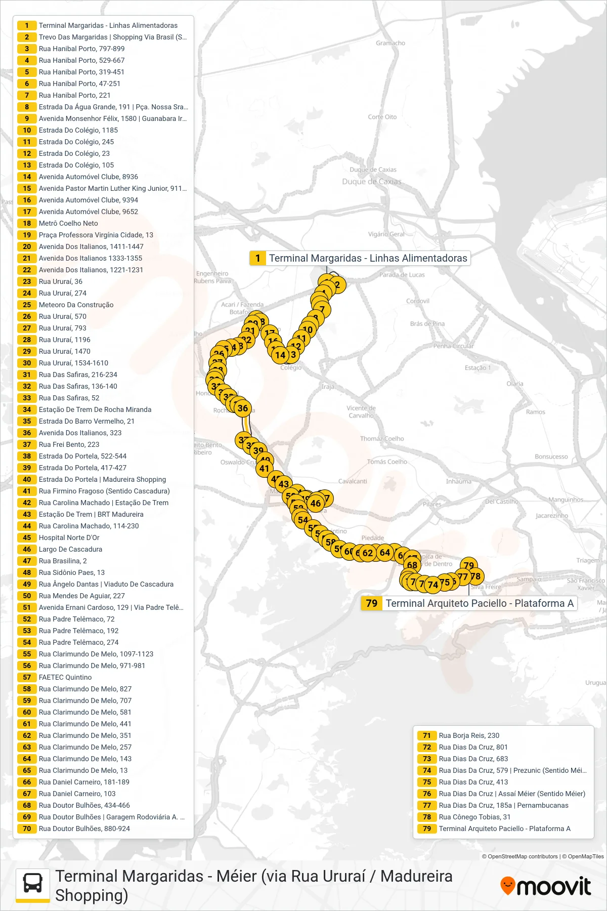 Rota e paradas da linha de ônibus SVB 685 (Méier) no mapa