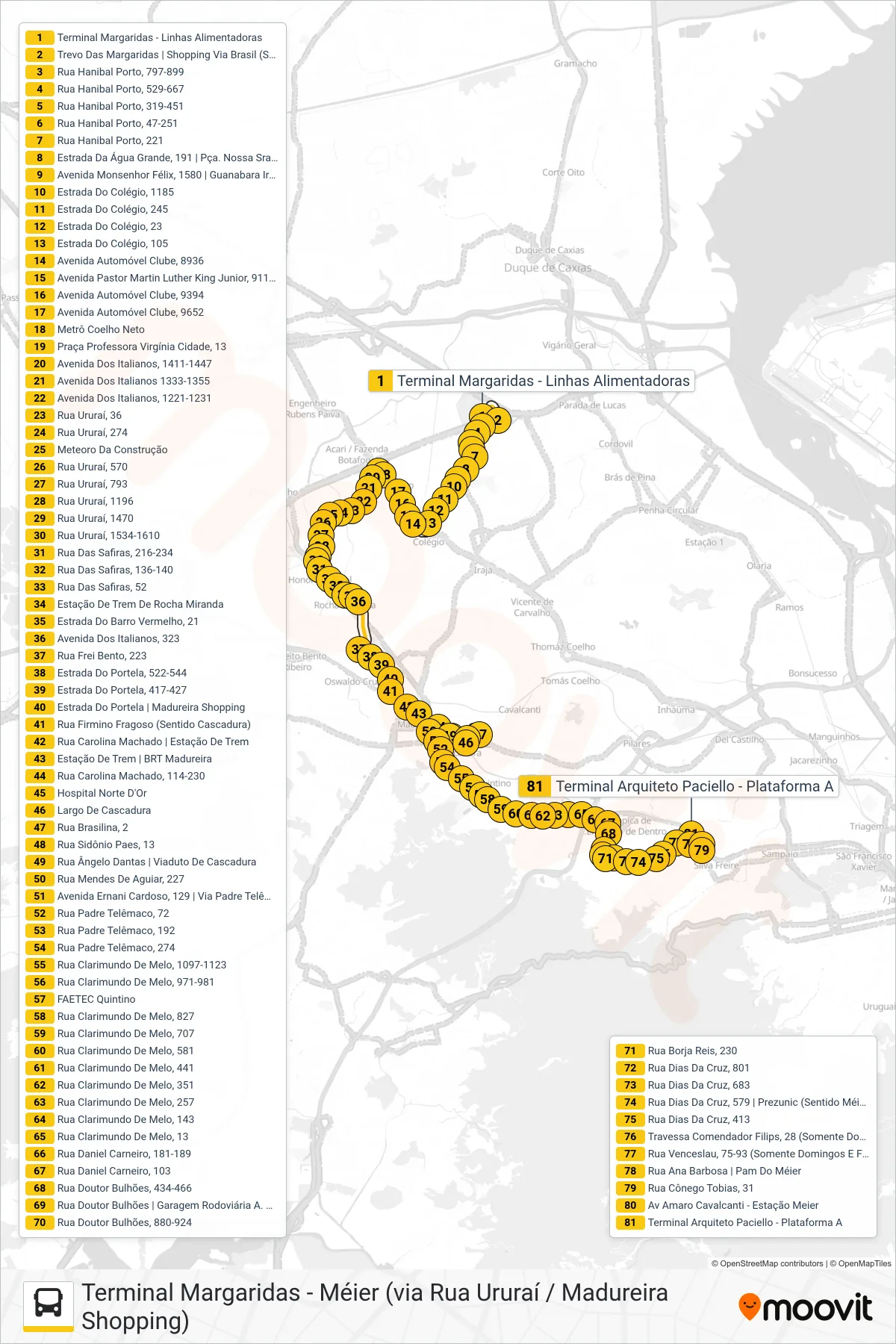SVB 685 bus Line (Méier (Área De Lazer)) route and stops on a map