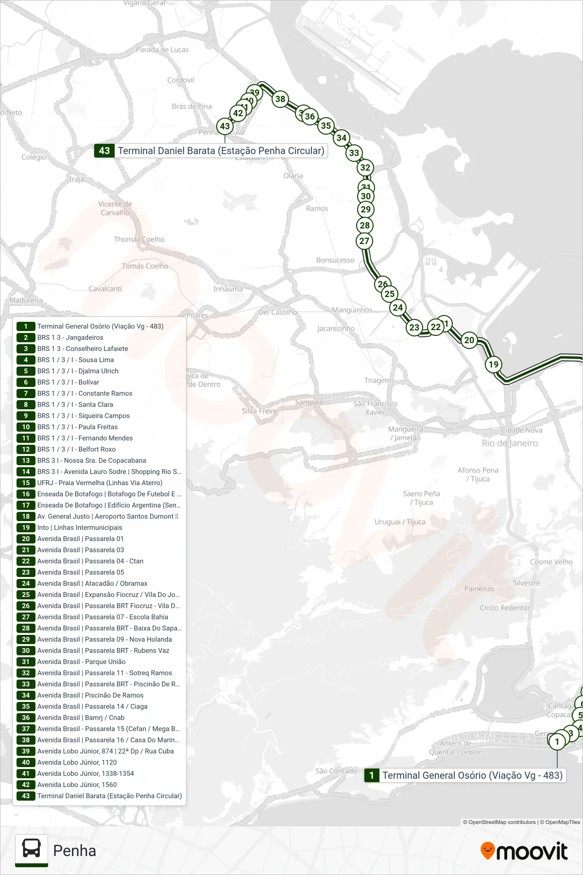 SV 483 bus Line (Penha) route and stops on a map