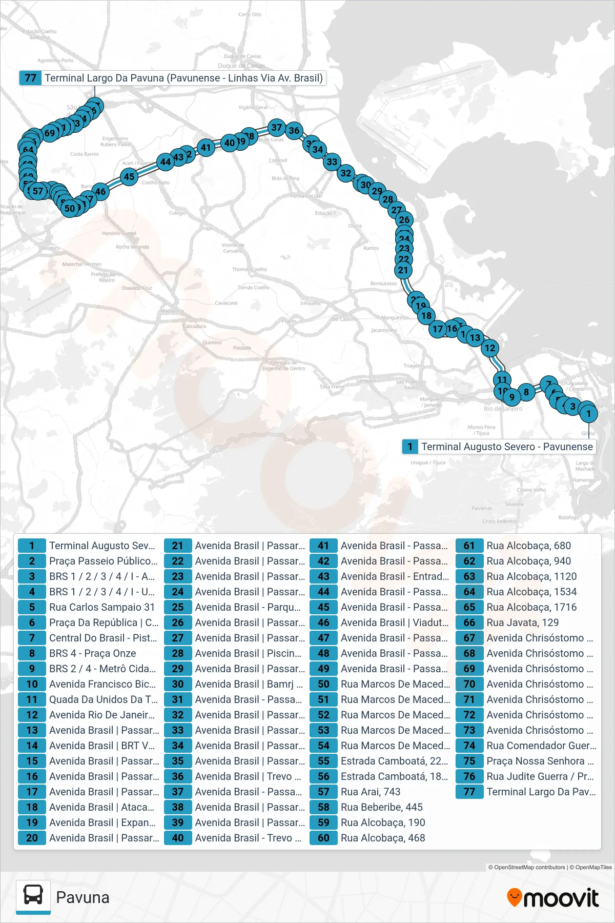 SN 399 bus Line (Pavuna) route and stops on a map