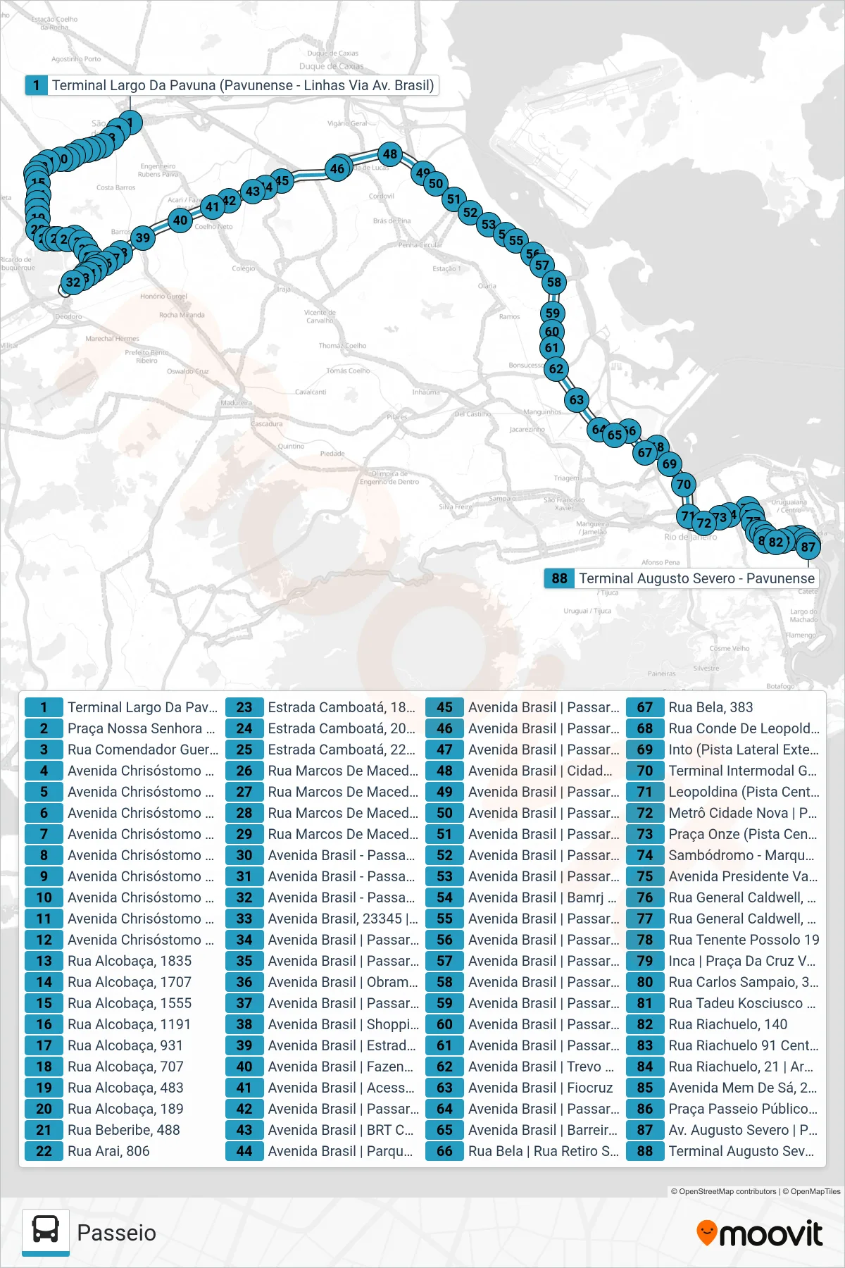 SN 399 bus Line (Passeio) route and stops on a map
