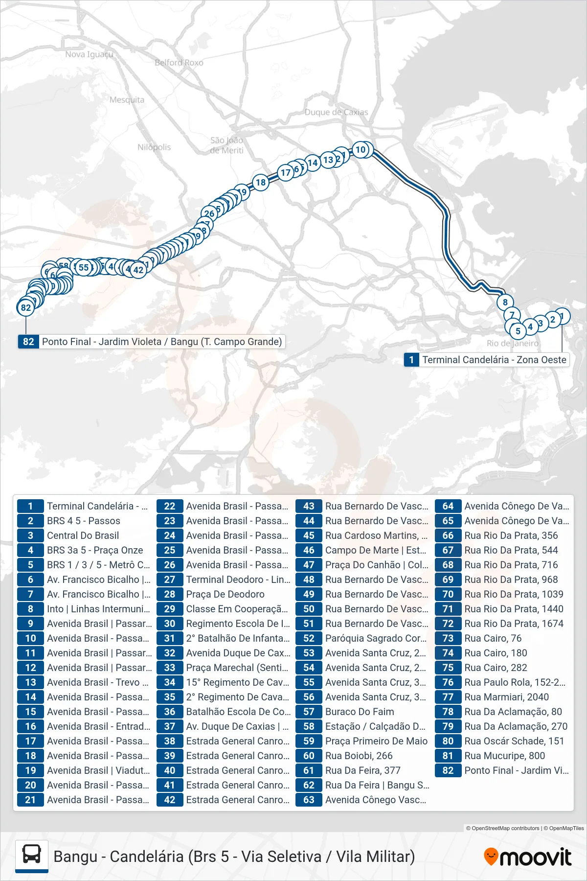 Rota e paradas da linha de ônibus SR 393 (Bangu (Rápido)) no mapa