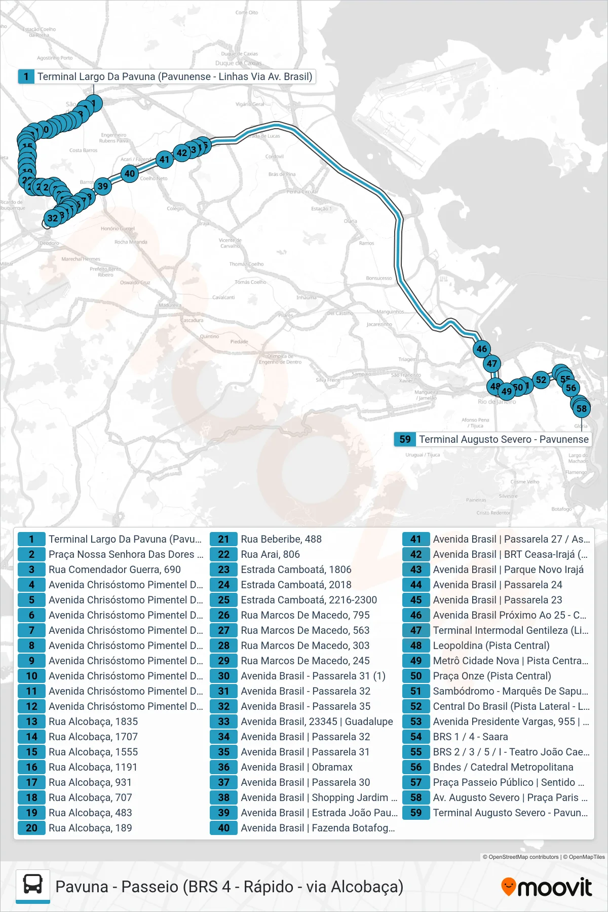 Rota e paradas da linha de ônibus SR 399 (Passeio) no mapa