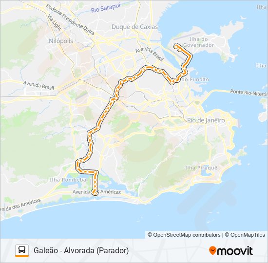 Mapa da linha 38 de ônibus