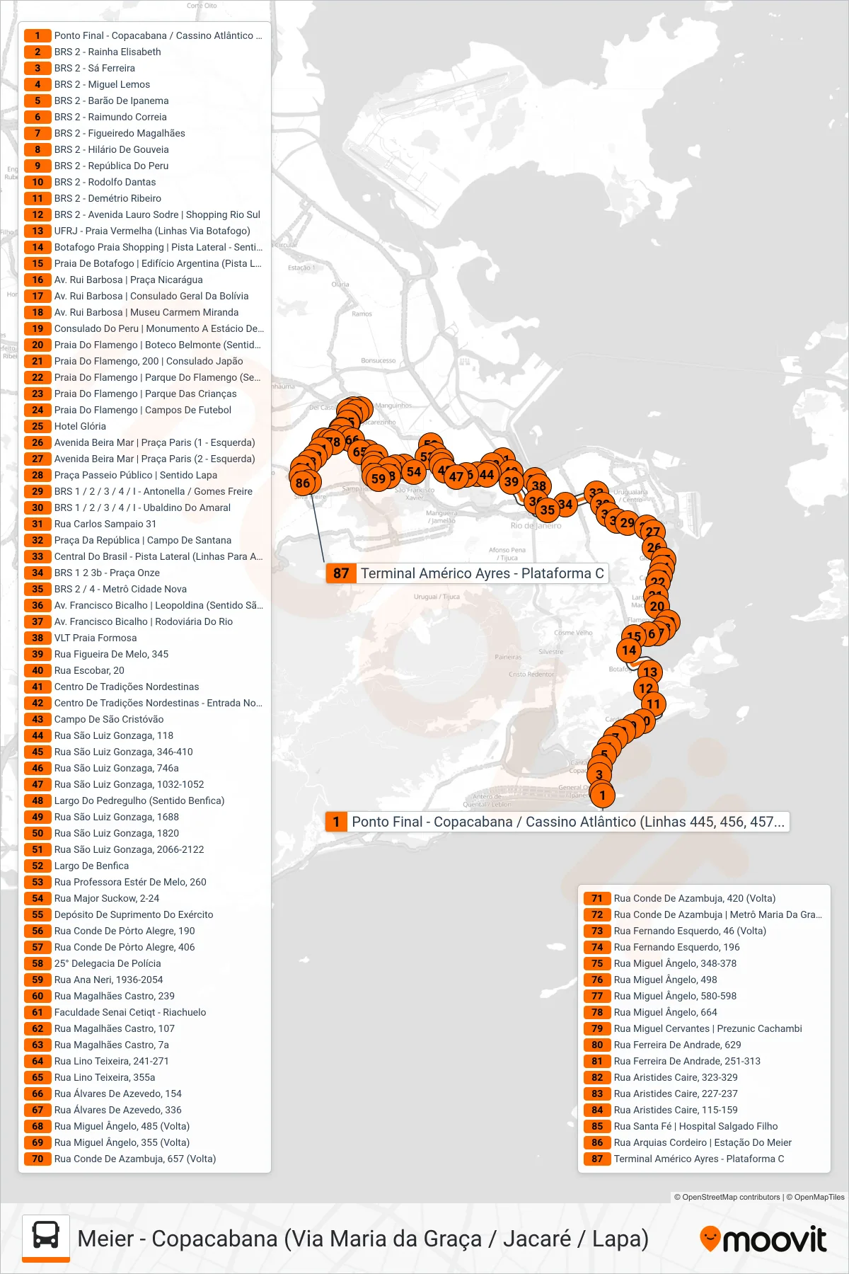 Rota e paradas da linha de ônibus SN 474 (Meier (Via Lapa)) no mapa