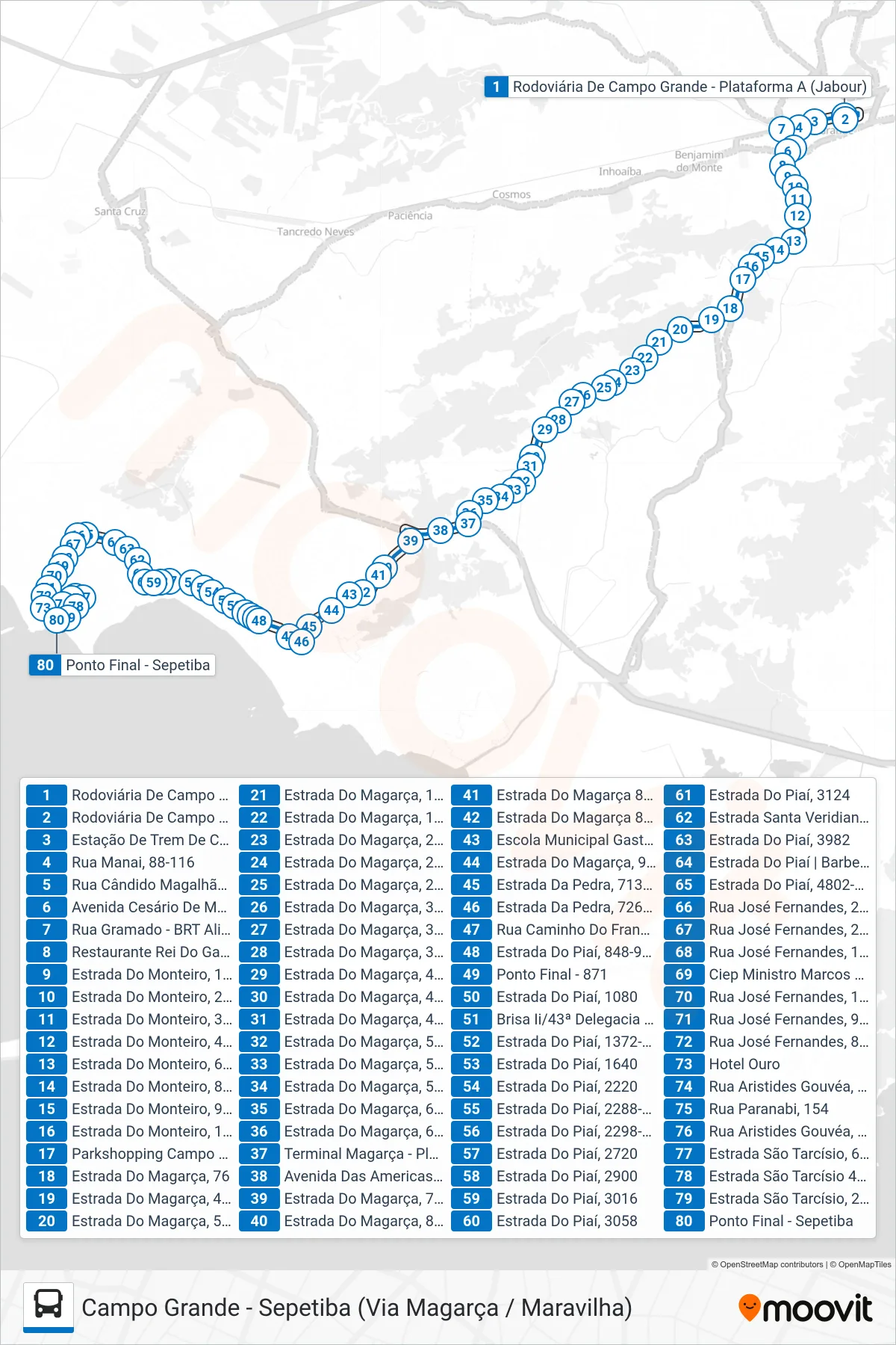 SN 884 bus Line (Sepetiba) route and stops on a map