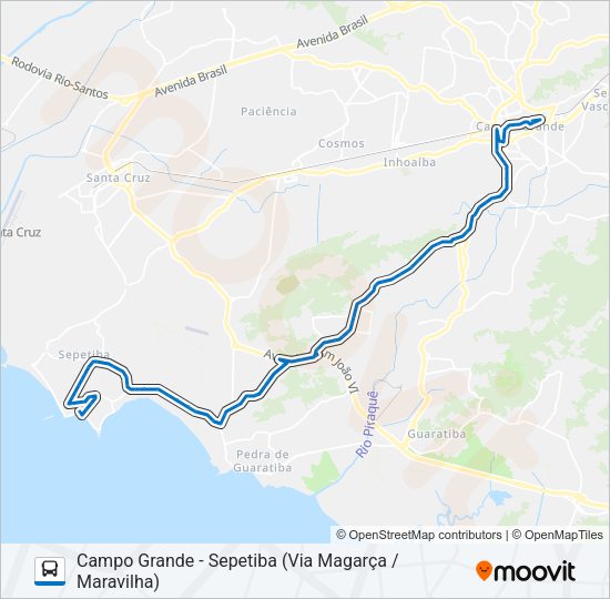 Mapa da linha SN 884 de ônibus