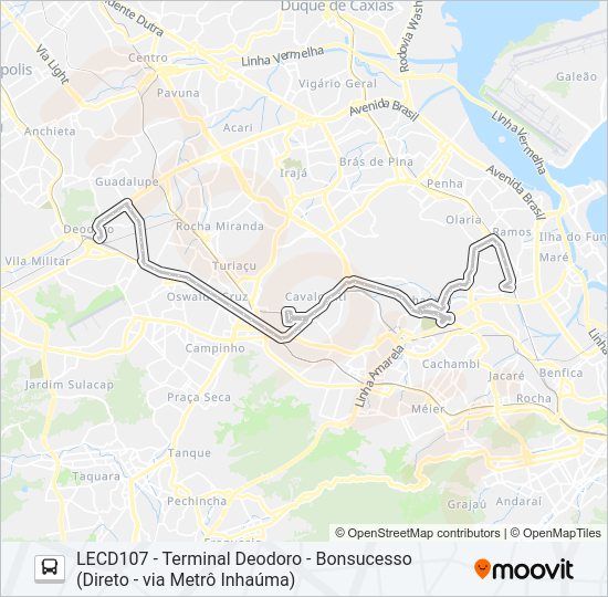 Mapa da linha SN 908 de ônibus