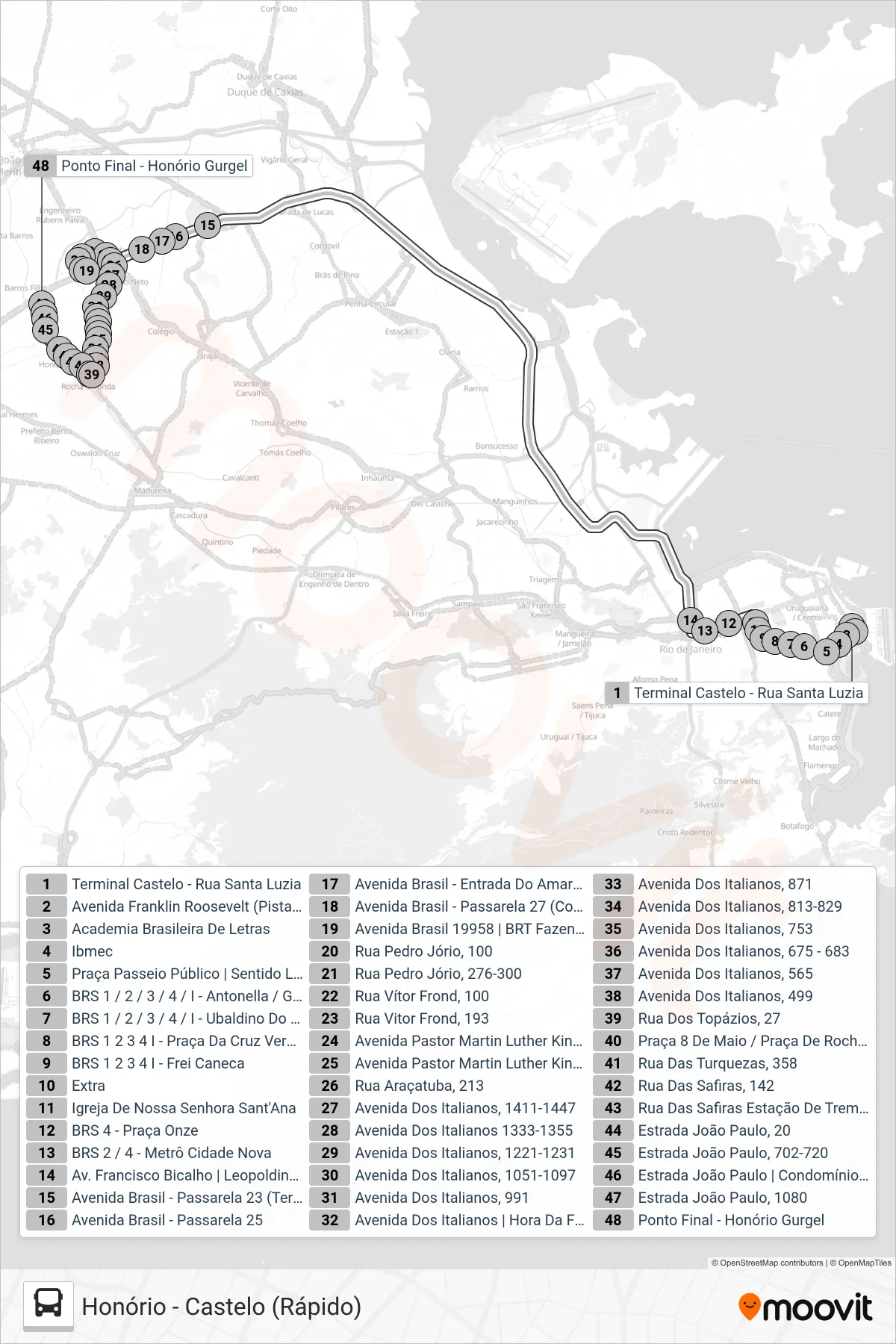 Rota e paradas da linha de ônibus  SR 362  (Honório) no mapa