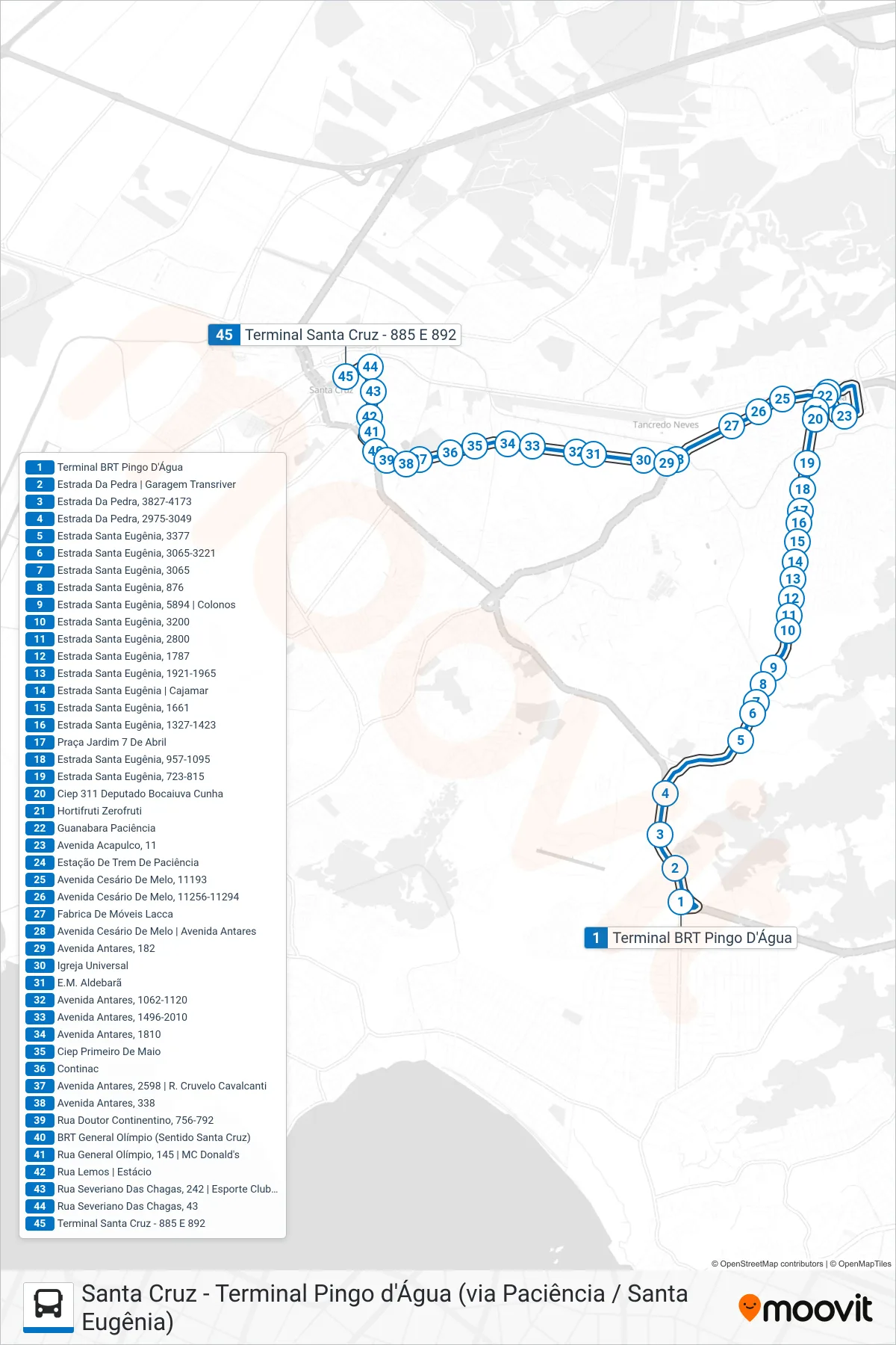 SN 897 bus Line (Santa Cruz) route and stops on a map
