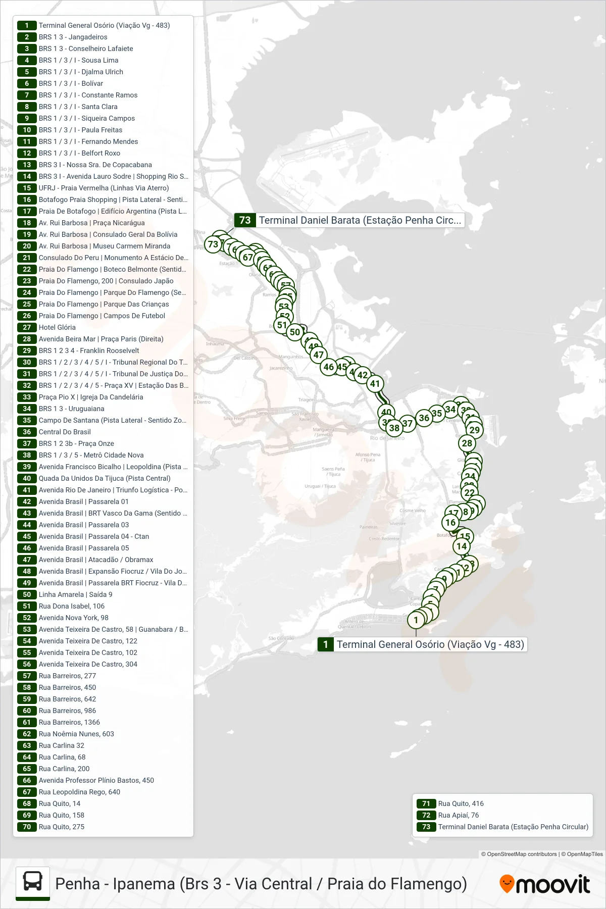 SN 483 bus Line (Penha) route and stops on a map