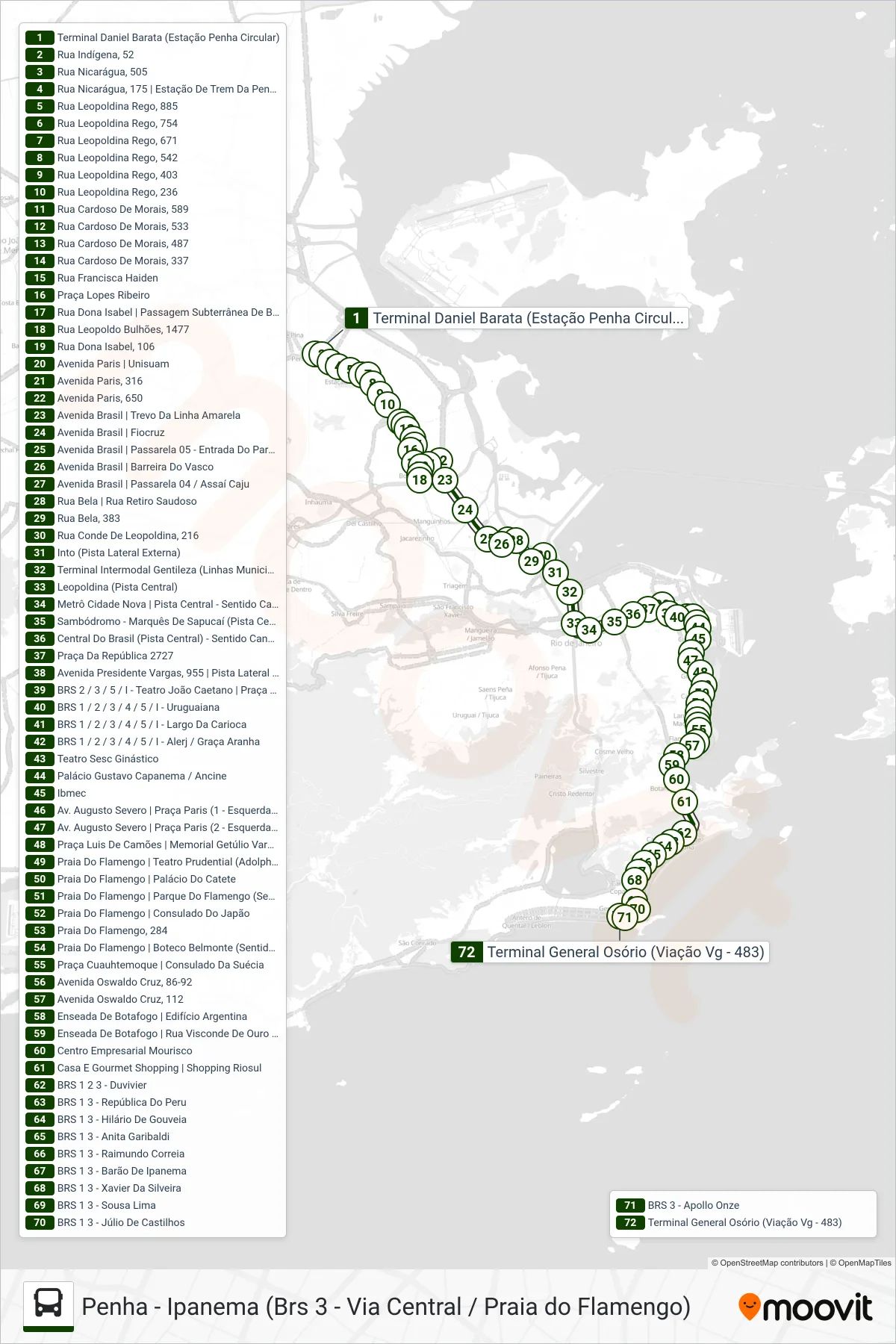 SN 483 bus Line (Ipanema) route and stops on a map